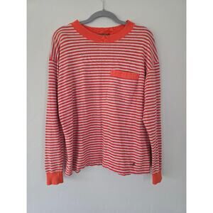Vintage Esprit Basic Orange Striped Long Sleeve Tee Pocket Top Size M
